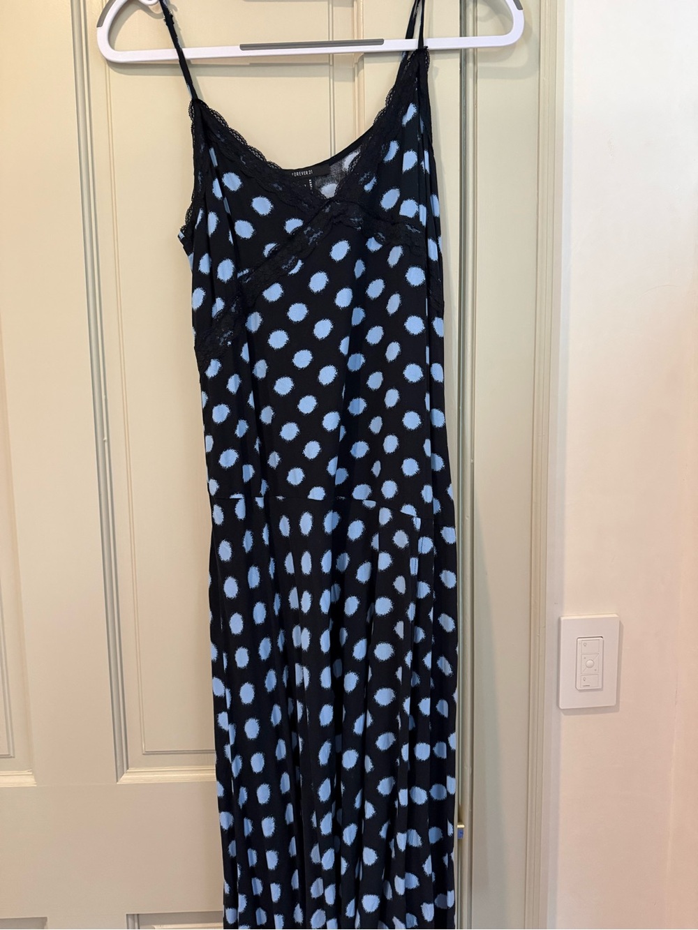 Forever 21 Black Maxi Dress with Light Blue Polka Dots